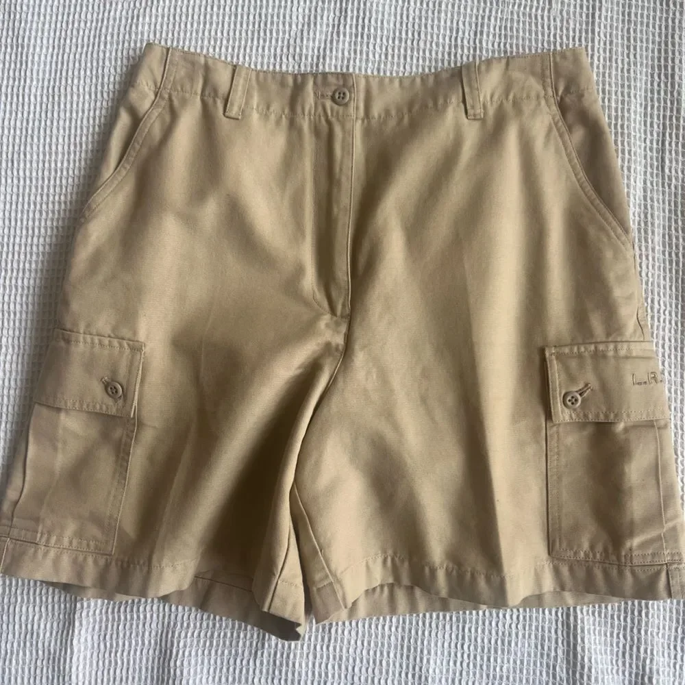 Lauren Ralph Lauren Tan 100% Cotton Flat High Waist Preppy Cargo Resort Shorts 8